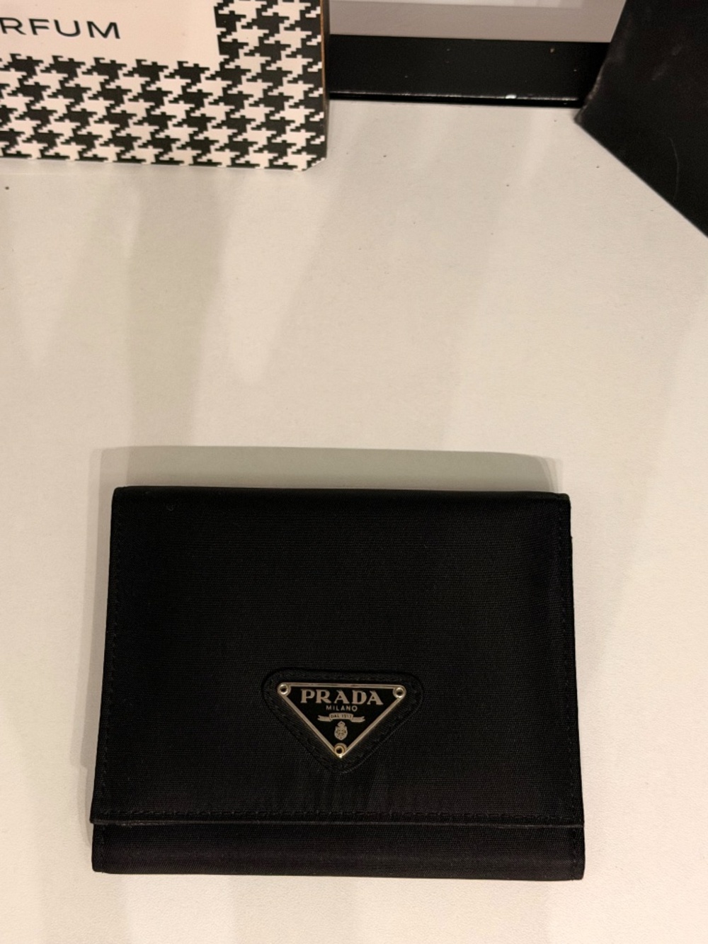 Prada Black Nylon Trifold Wallet Triangle Logo Card Holder